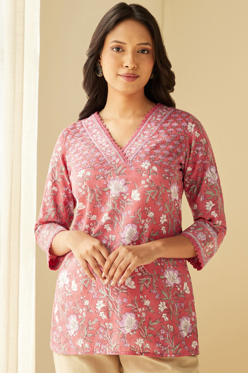 Pink Hand Block-Printed Cotton Top
