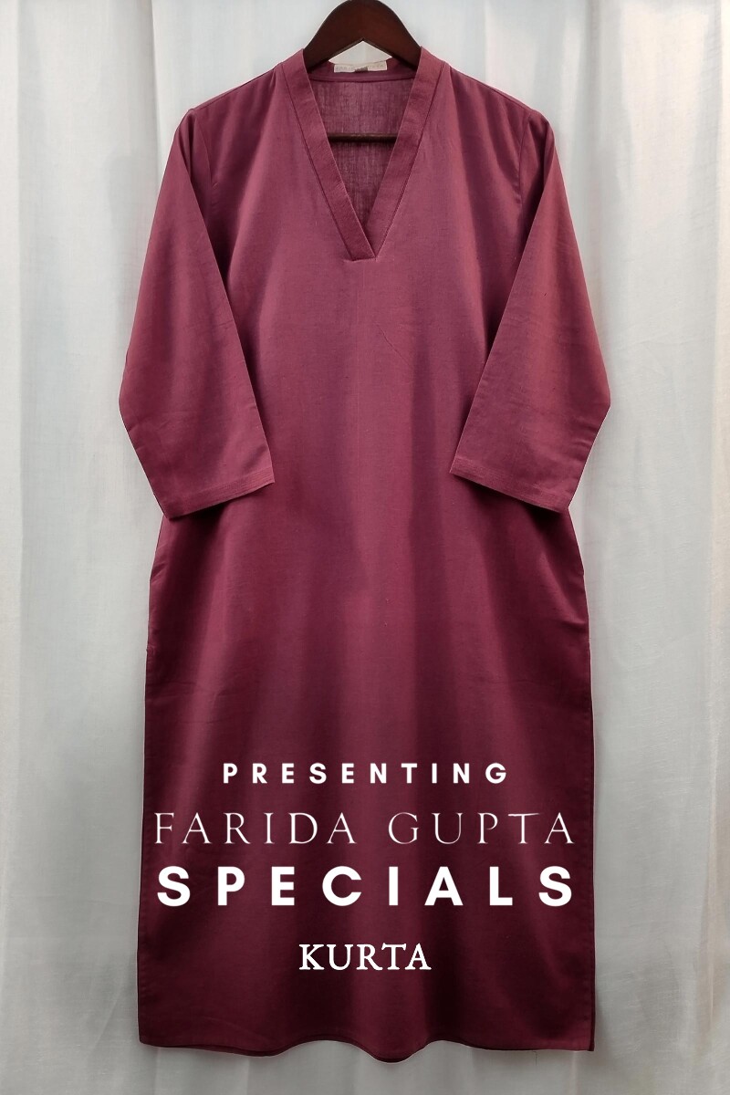 Maroon Handcrafted Straight Handloom Cotton Kurta
