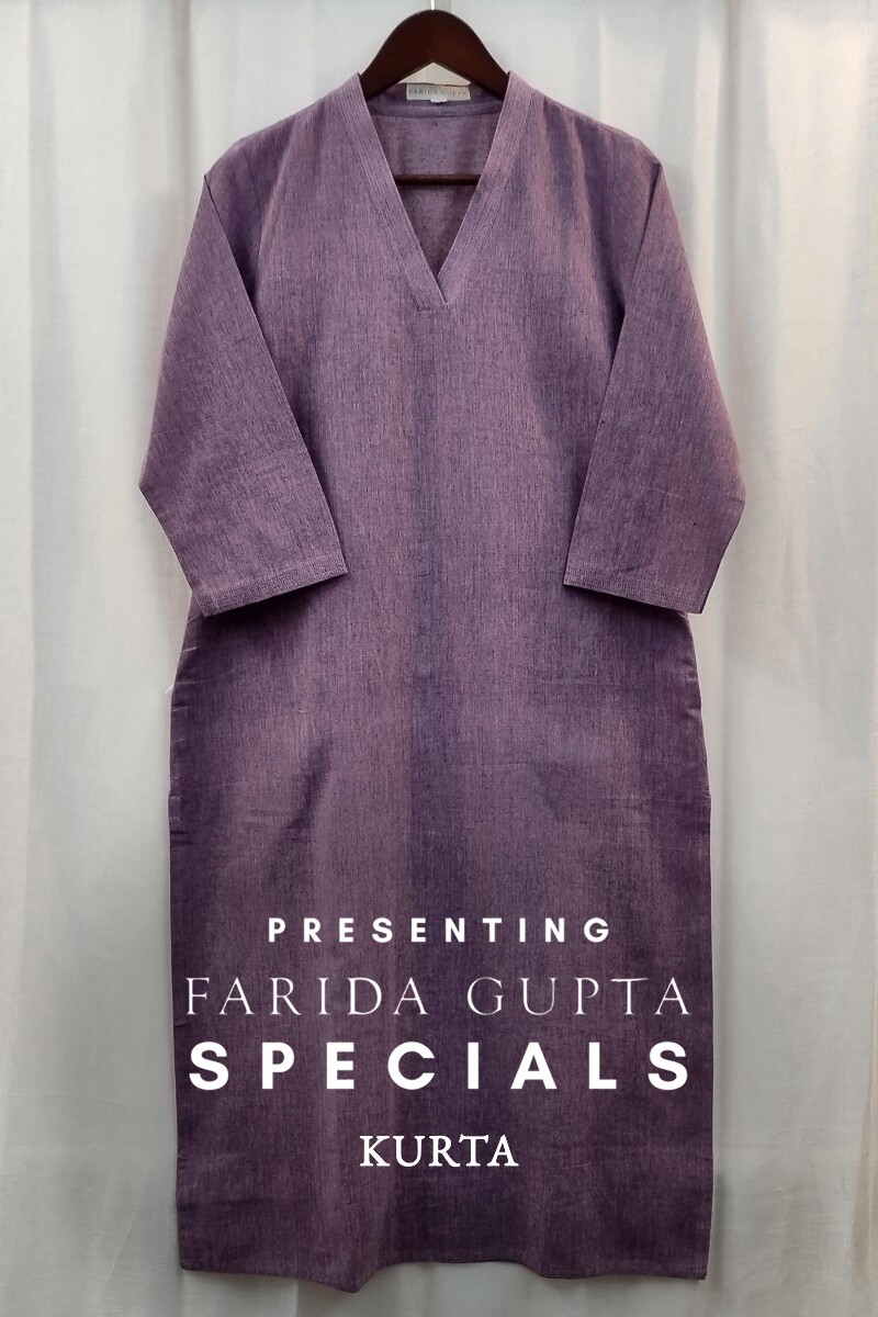 Purple Handcrafted Straight Handloom Cotton Kurta