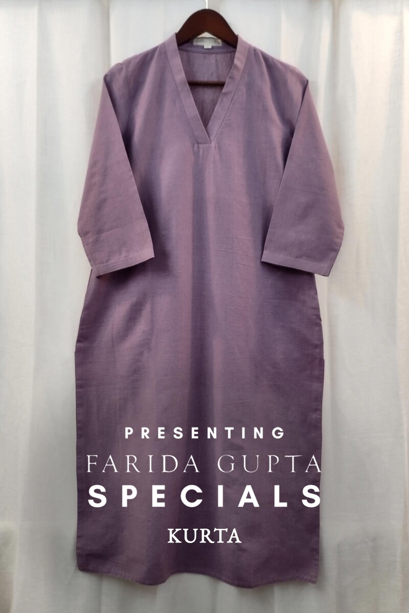 Purple Handcrafted Straight Handloom Cotton Kurta