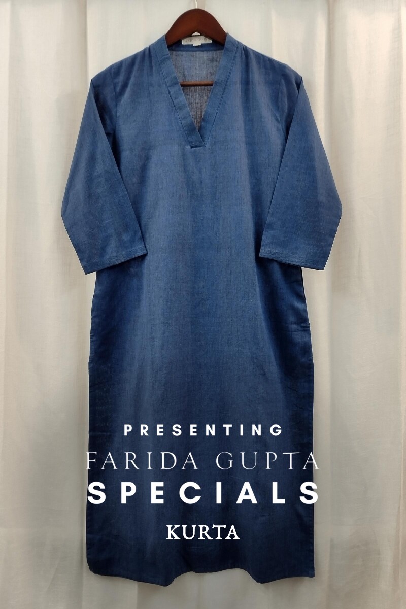 Navy Blue Handcrafted Straight Handloom Cotton Kurta