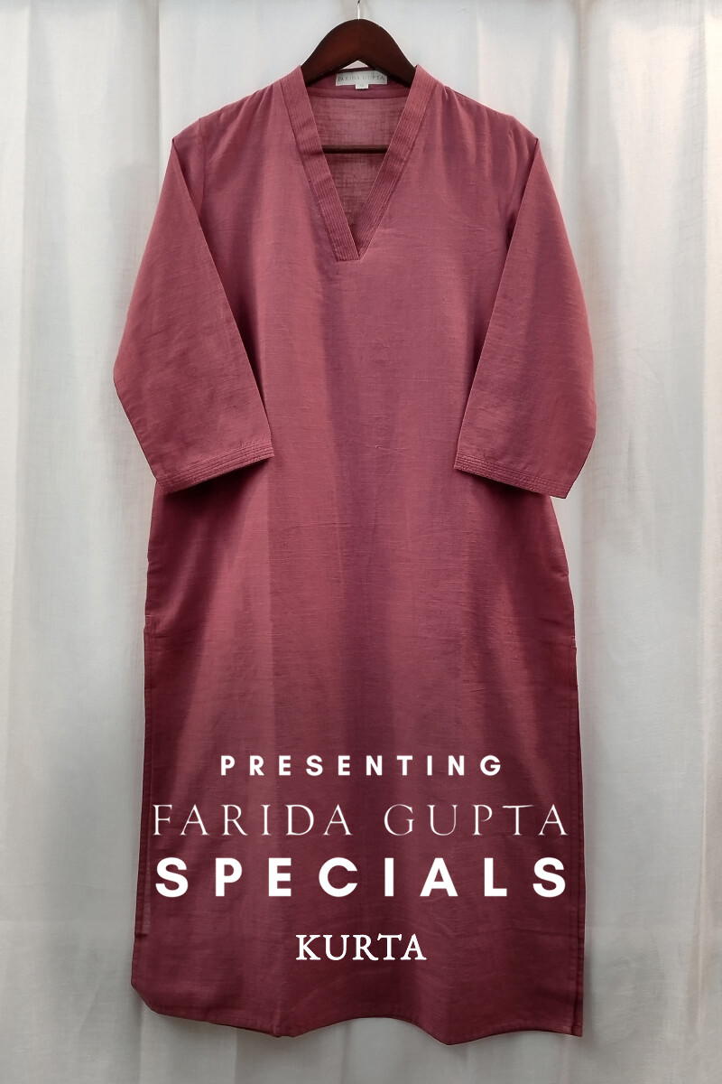 Mauve Handcrafted Straight Handloom Cotton Kurta