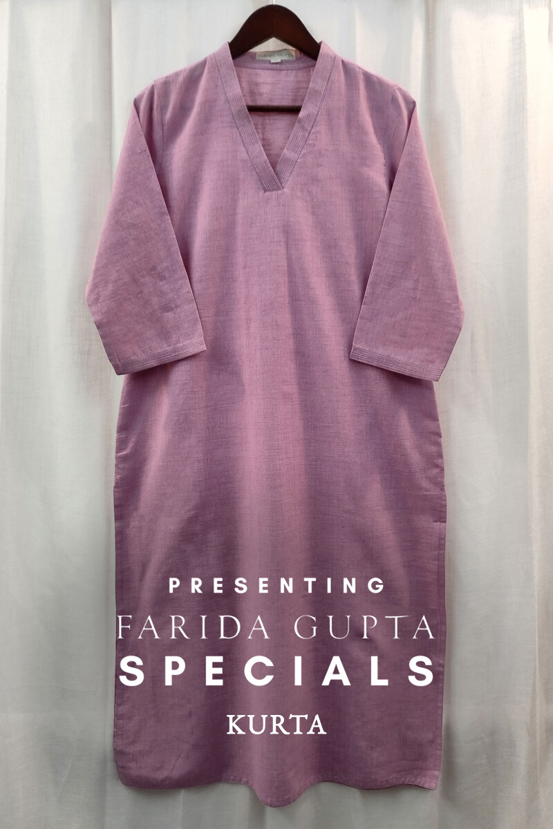 Purple Handcrafted Straight Handloom Cotton Kurta