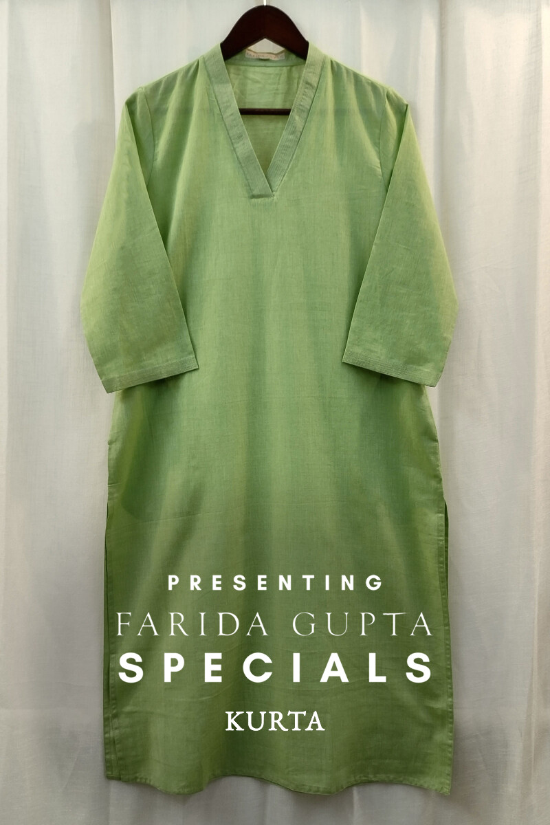 Lime Green Handcrafted Straight Handloom Cotton Kurta
