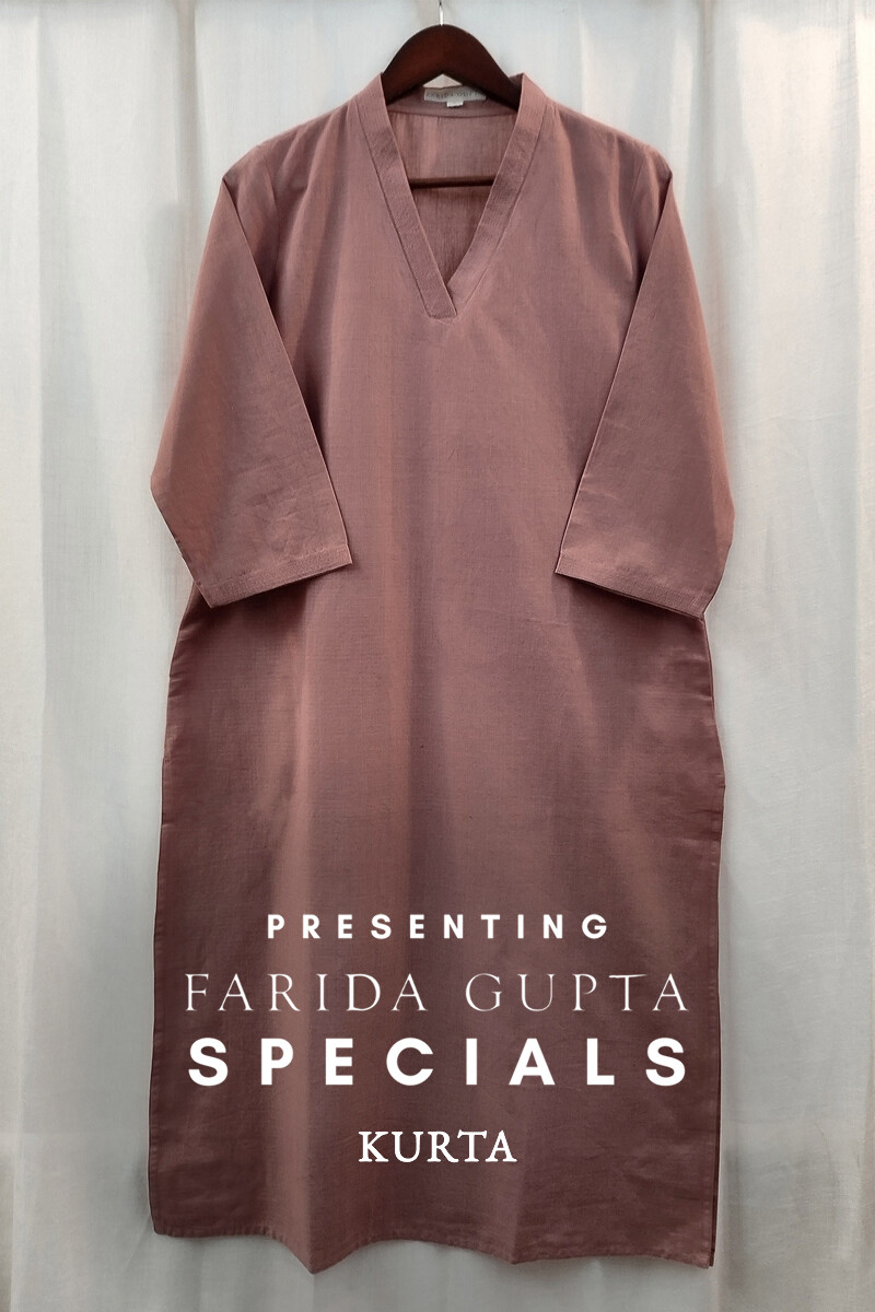 Mauve Handcrafted Straight Handloom Cotton Kurta