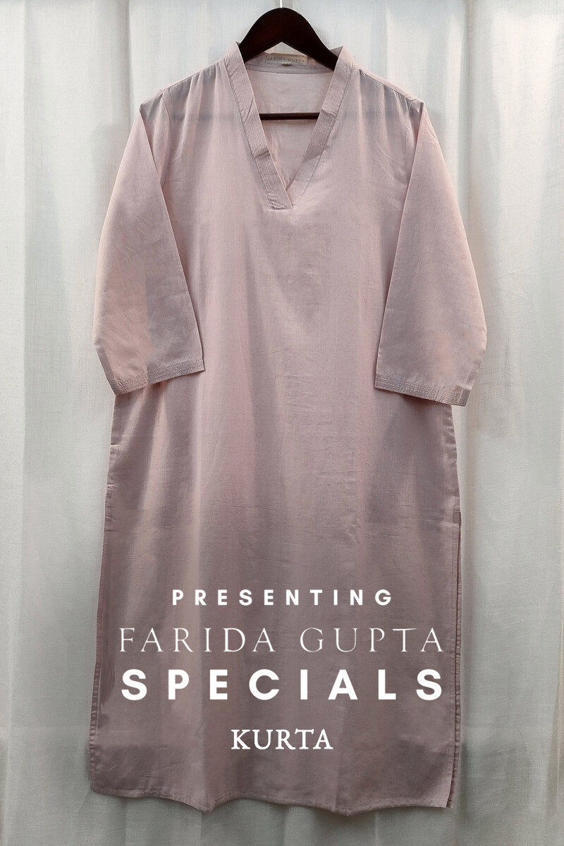Soft Pink Handcrafted Straight Handloom Cotton Kurta