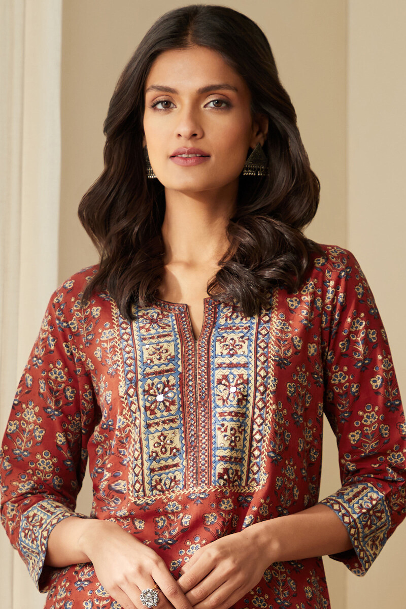 Bagru Hand Block-Printed Straight Cotton Kurta