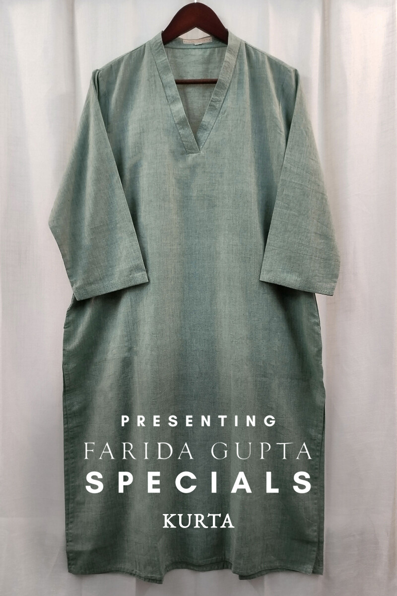 Green Handcrafted Straight Handloom Cotton Kurta