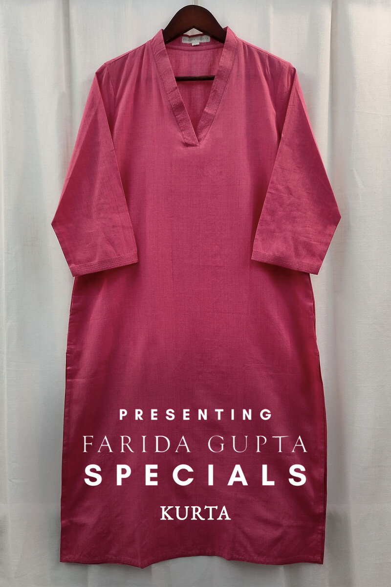 Dark Pink Handcrafted Straight Handloom Cotton Kurta