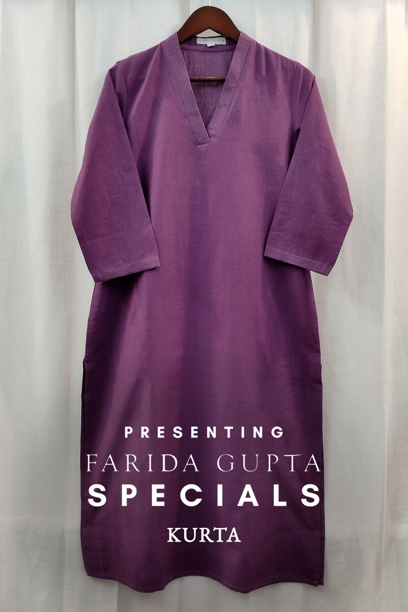 Purple Handcrafted Straight Handloom Cotton Kurta
