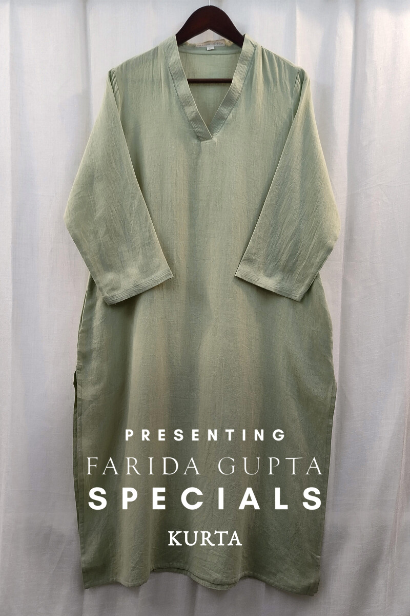 Light Green Handcrafted Straight Handloom Cotton Kurta