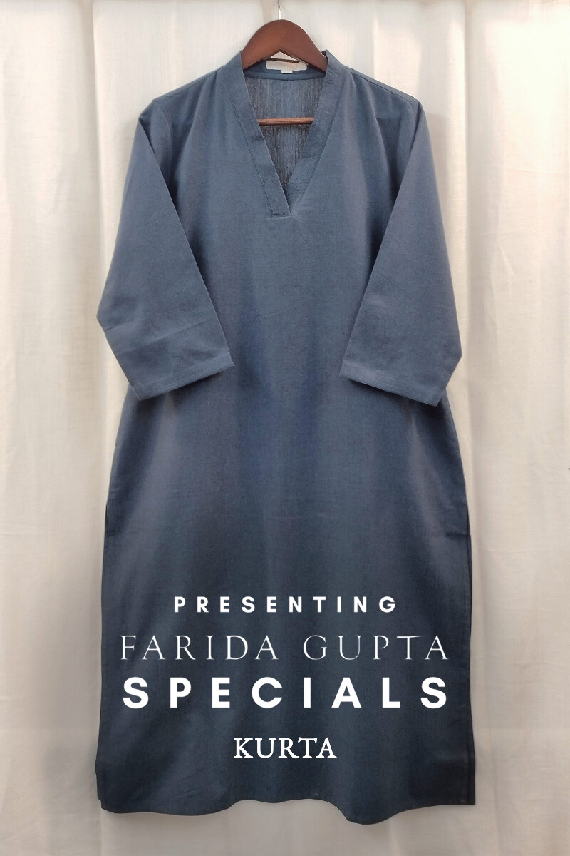 Navy Blue Handcrafted Straight Handloom Cotton Kurta