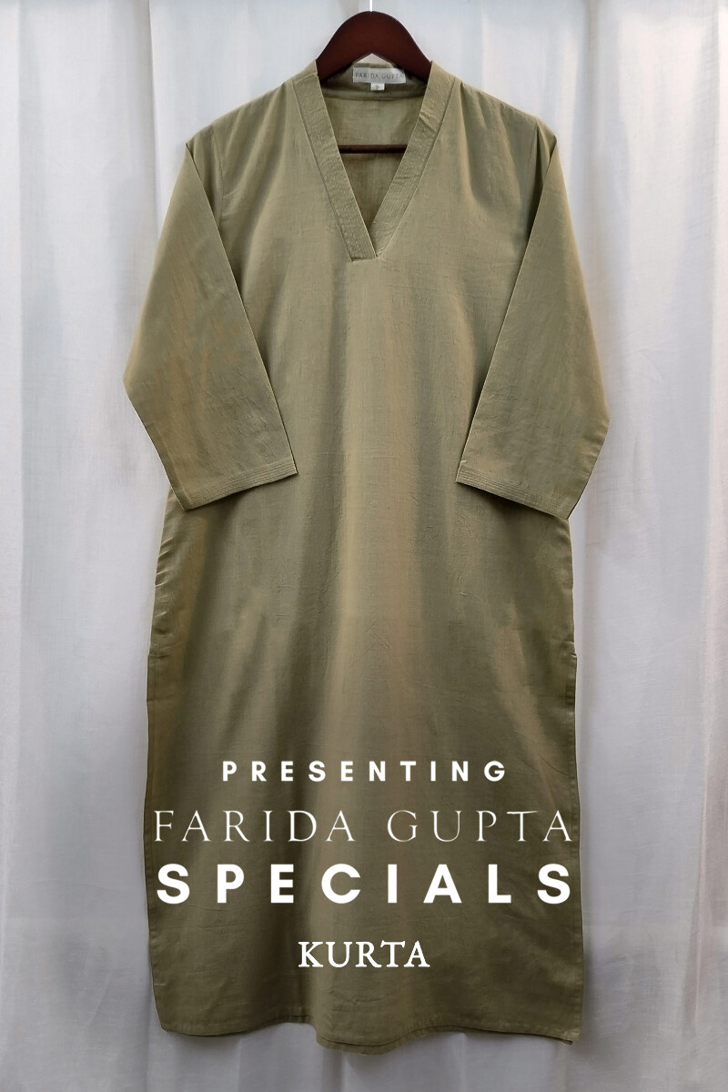 Khaki Handcrafted Straight Handloom Cotton Kurta