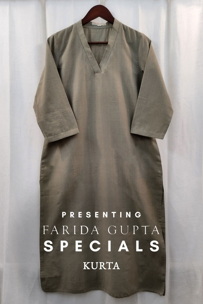 Dark Khaki Handcrafted Straight Handloom Cotton Kurta
