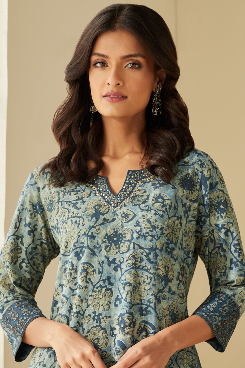 Akola Hand Block-Printed Straight Cotton Kurta