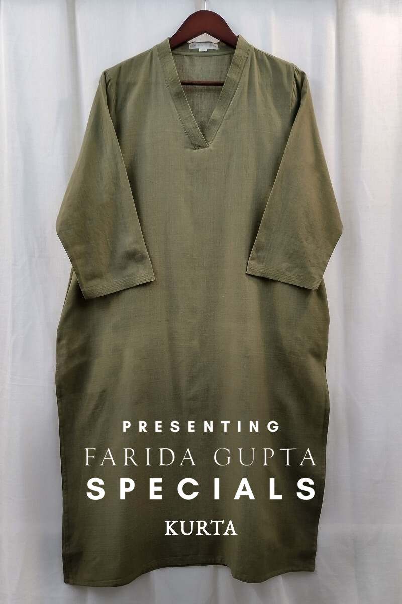 Olive Green Handcrafted Straight Handloom Cotton Kurta