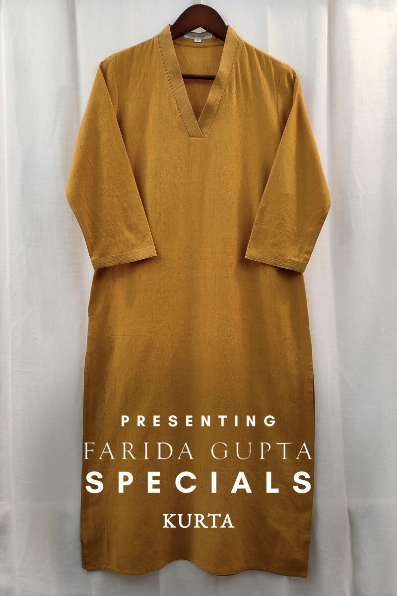 Dark Yellow Handcrafted Straight Handloom Cotton Kurta
