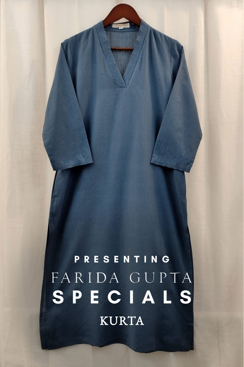 Blue Handcrafted Straight Handloom Cotton Kurta