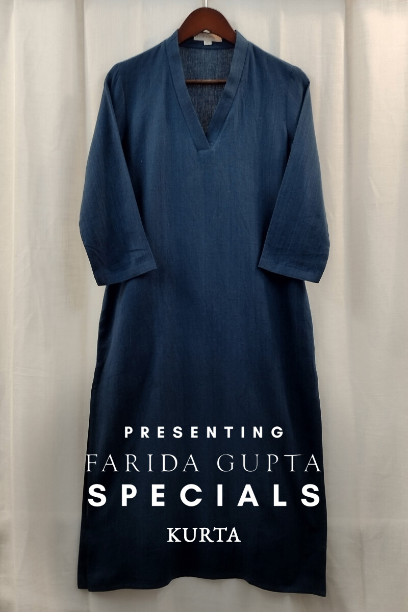 Blue Handcrafted Straight Handloom Cotton Kurta