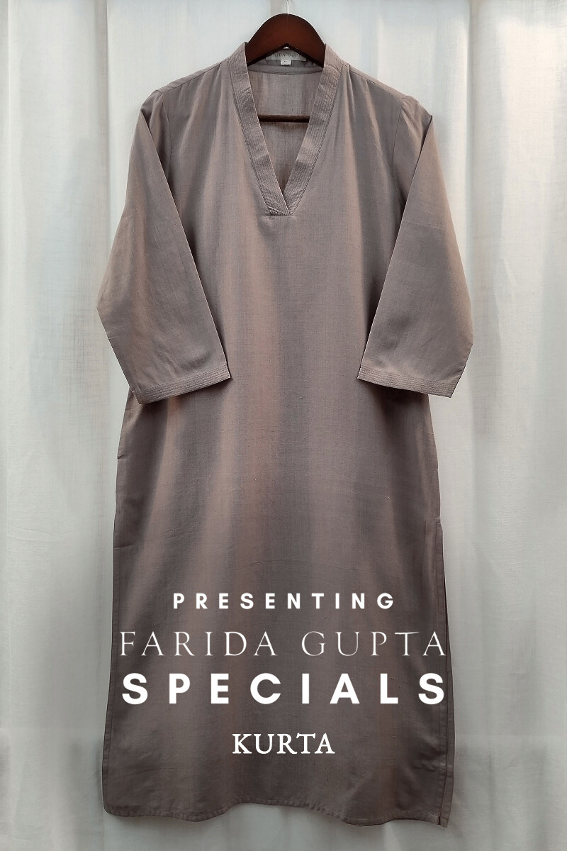 Light Brown Handcrafted Straight Handloom Cotton Kurta