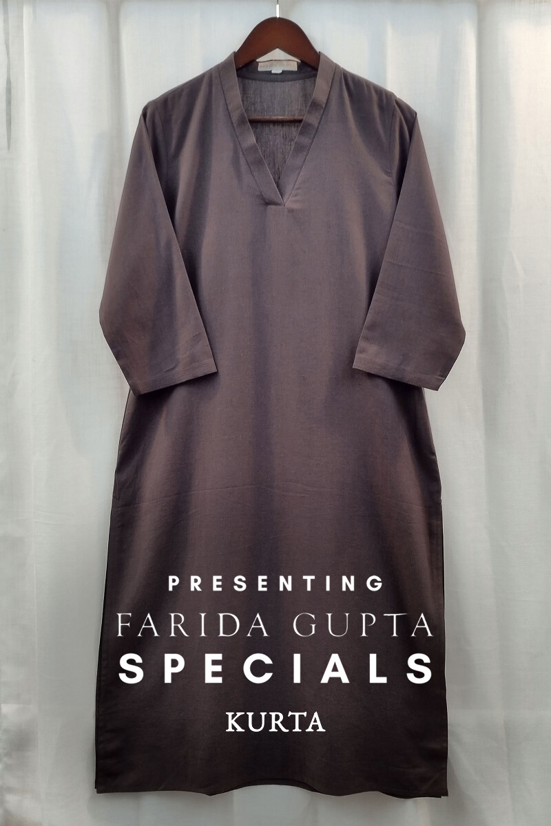 Dark Brown Handcrafted Straight Handloom Cotton Kurta