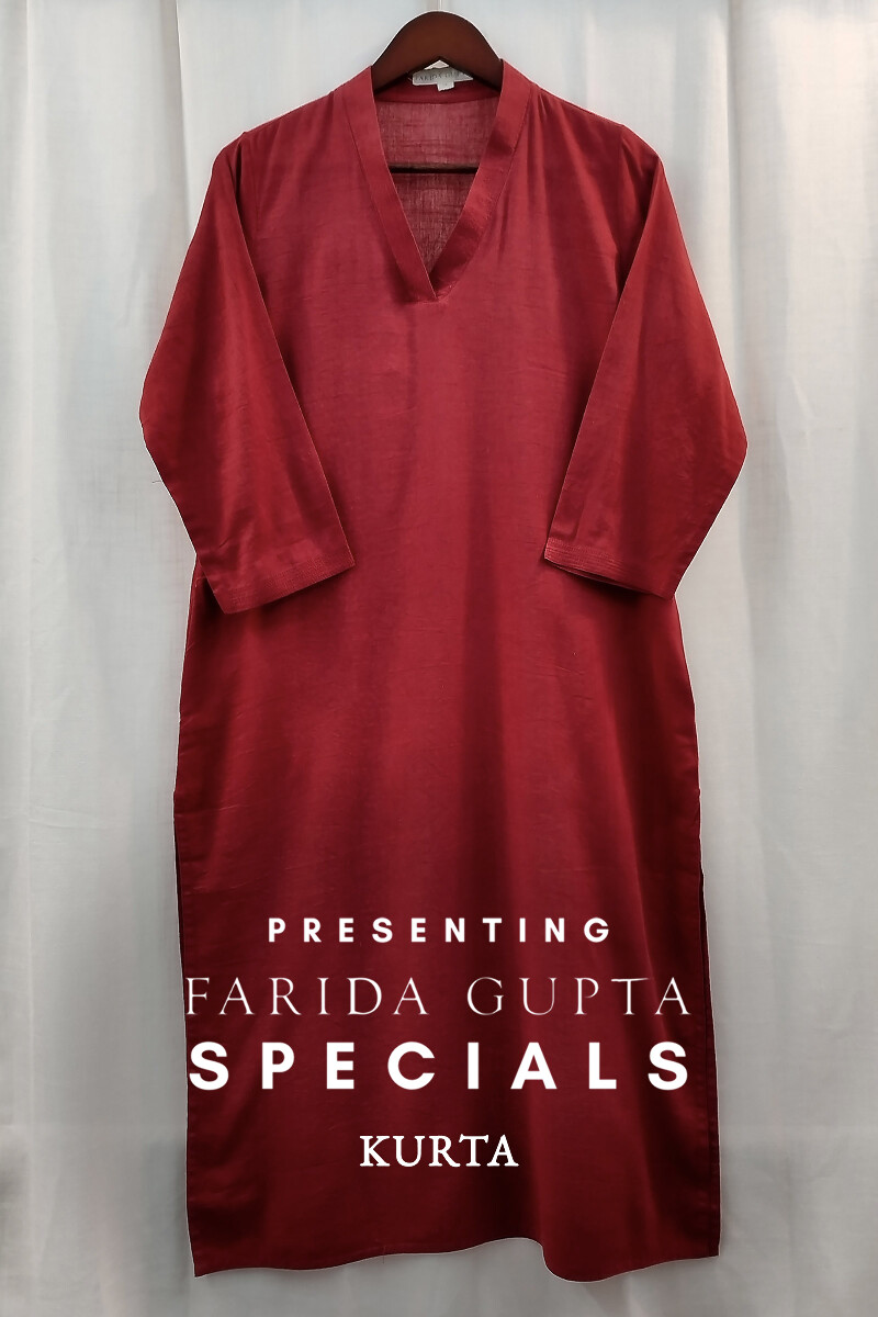 Maroon Handcrafted Straight Handloom Cotton Kurta