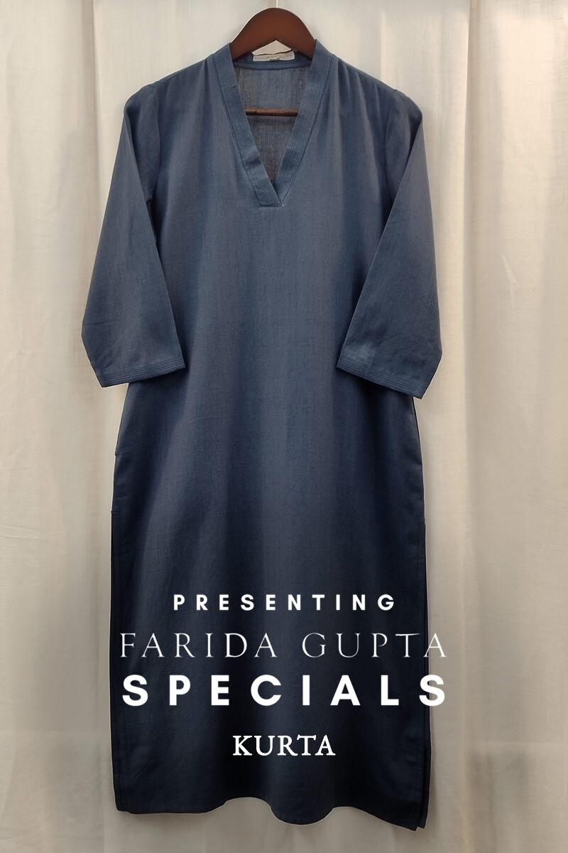 Blue Handcrafted Straight Handloom Cotton Kurta