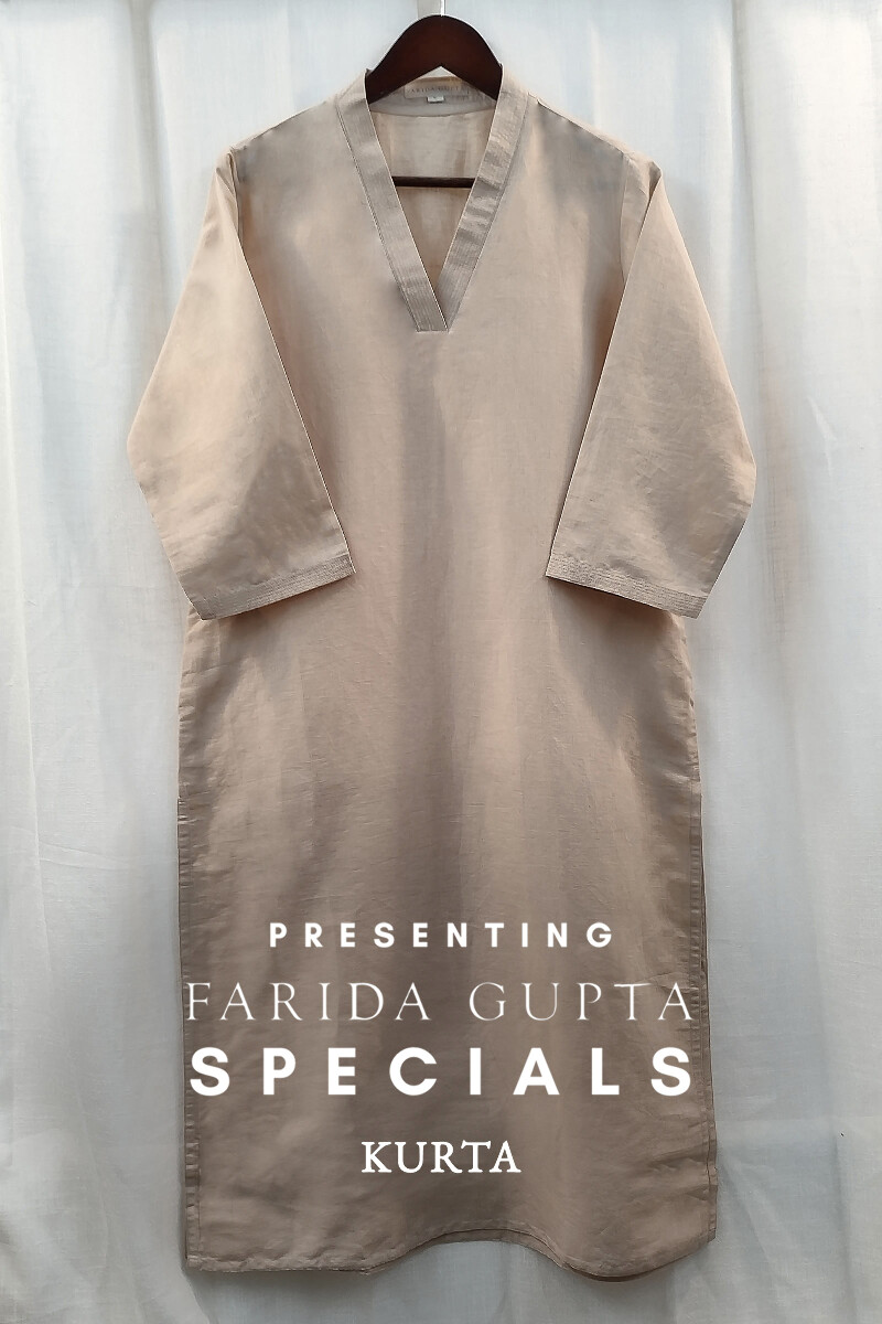 Beige Handcrafted Straight Handloom Cotton Kurta