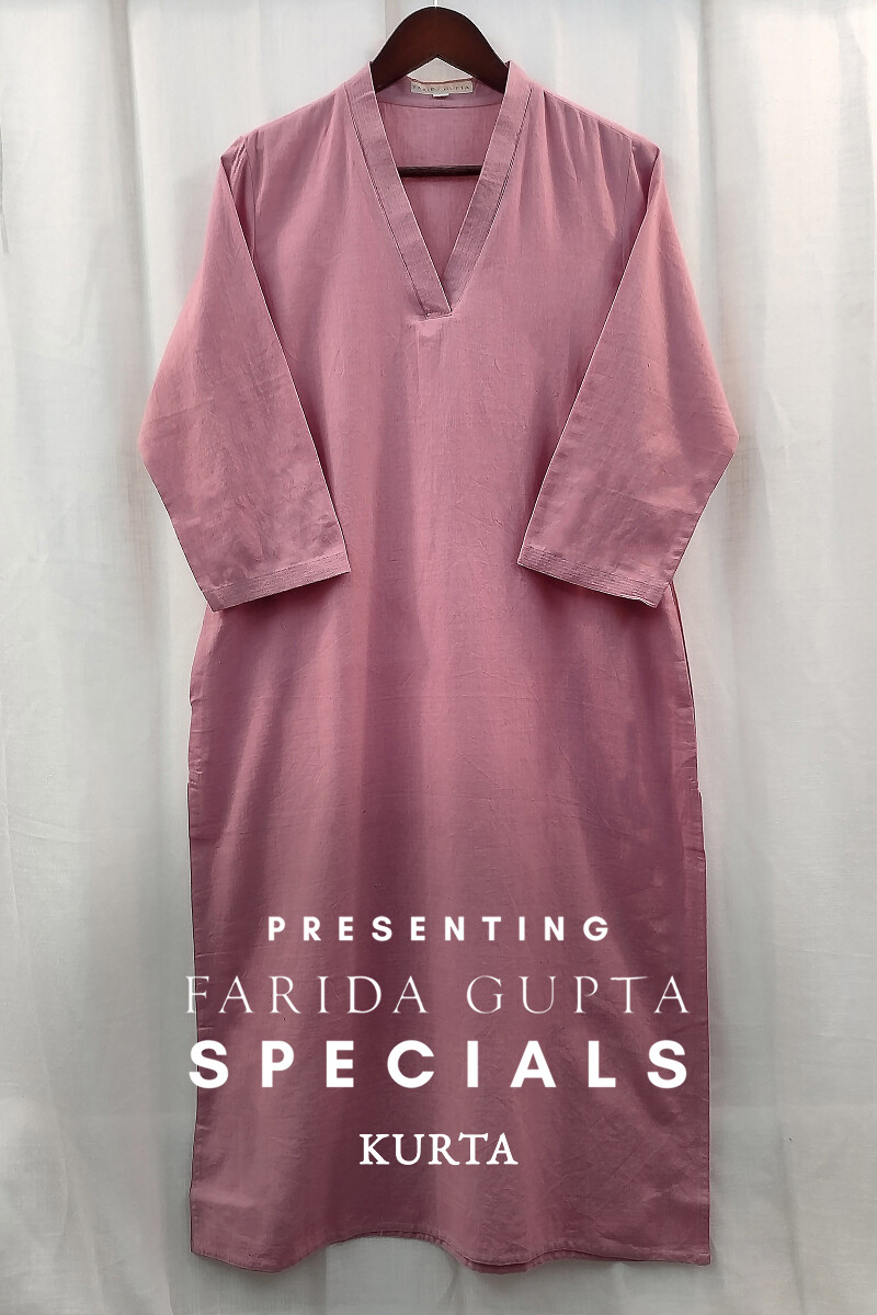 Rose Pink Handcrafted Straight Handloom Cotton Kurta