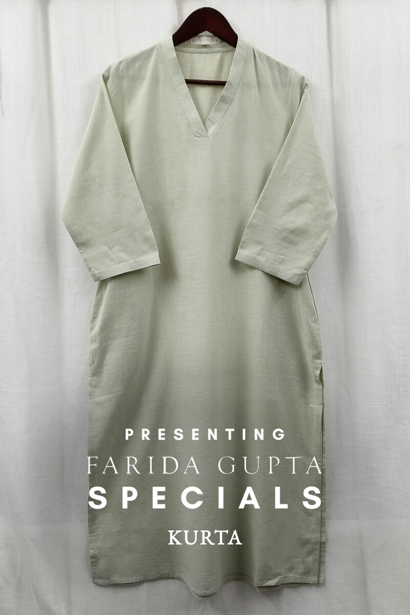 Light Beige Handcrafted Straight Handloom Cotton Kurta