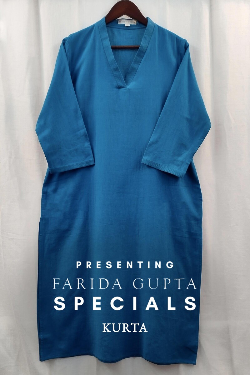 Blue Handcrafted Straight Handloom Cotton Kurta