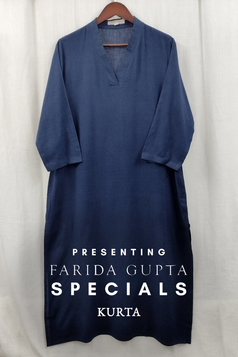 Navy Blue Handcrafted Straight Handloom Cotton Kurta