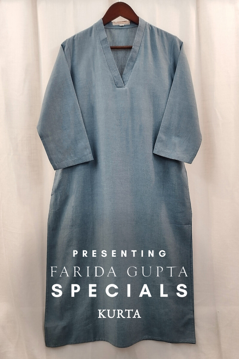 Light Blue Handcrafted Straight Handloom Cotton Kurta