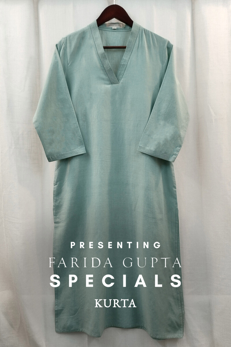 Sea-foam Green Handcrafted Straight Handloom Cotton Kurta