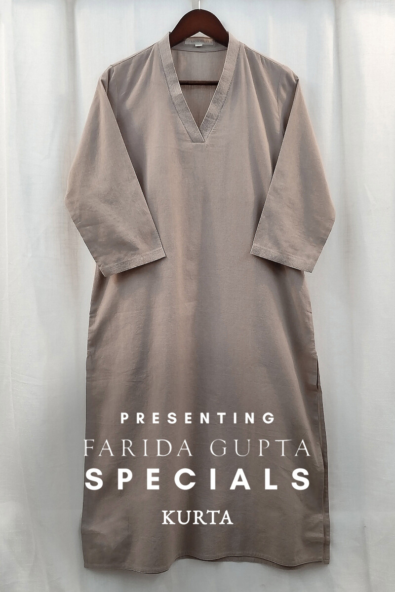 Light Brown Handcrafted Straight Handloom Cotton Kurta
