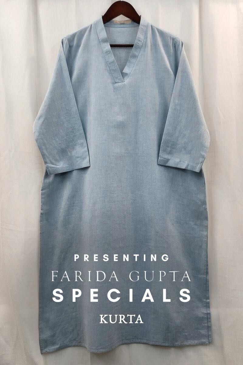 Sky Blue Handcrafted Straight Handloom Cotton Kurta