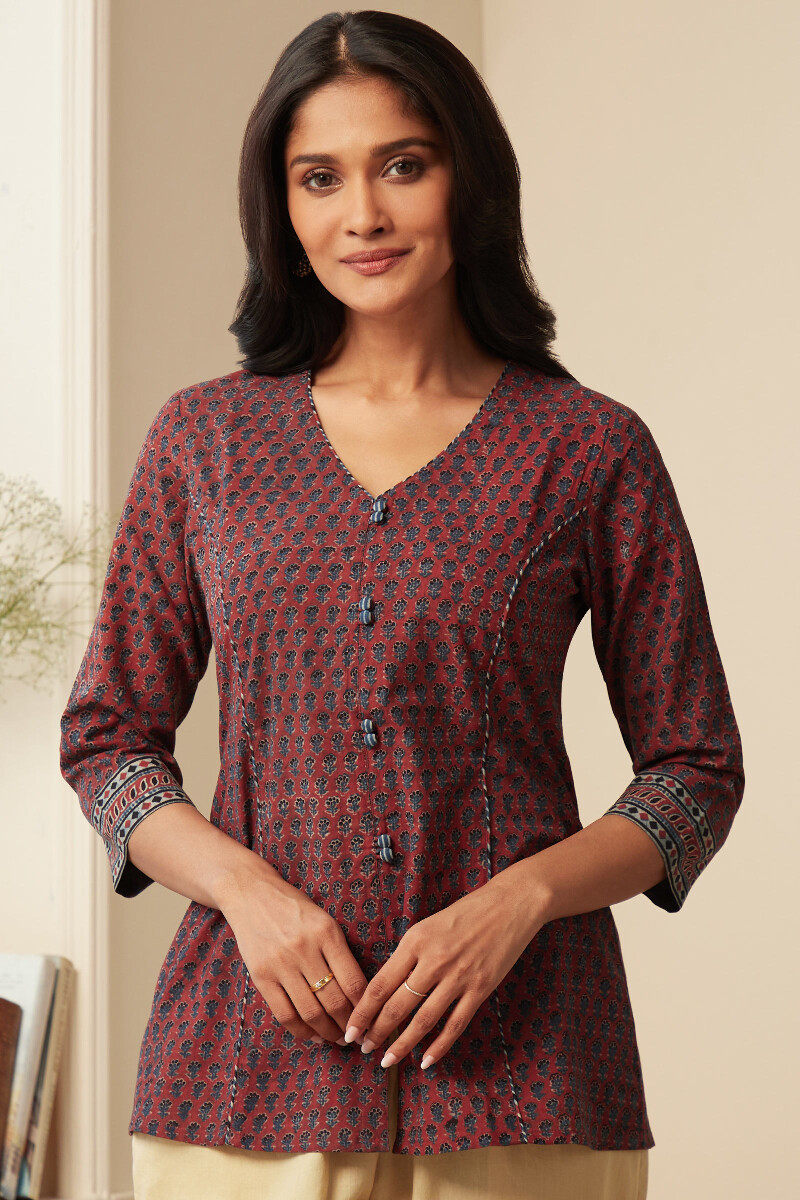 Ajrak Hand Block-Printed Cotton Top