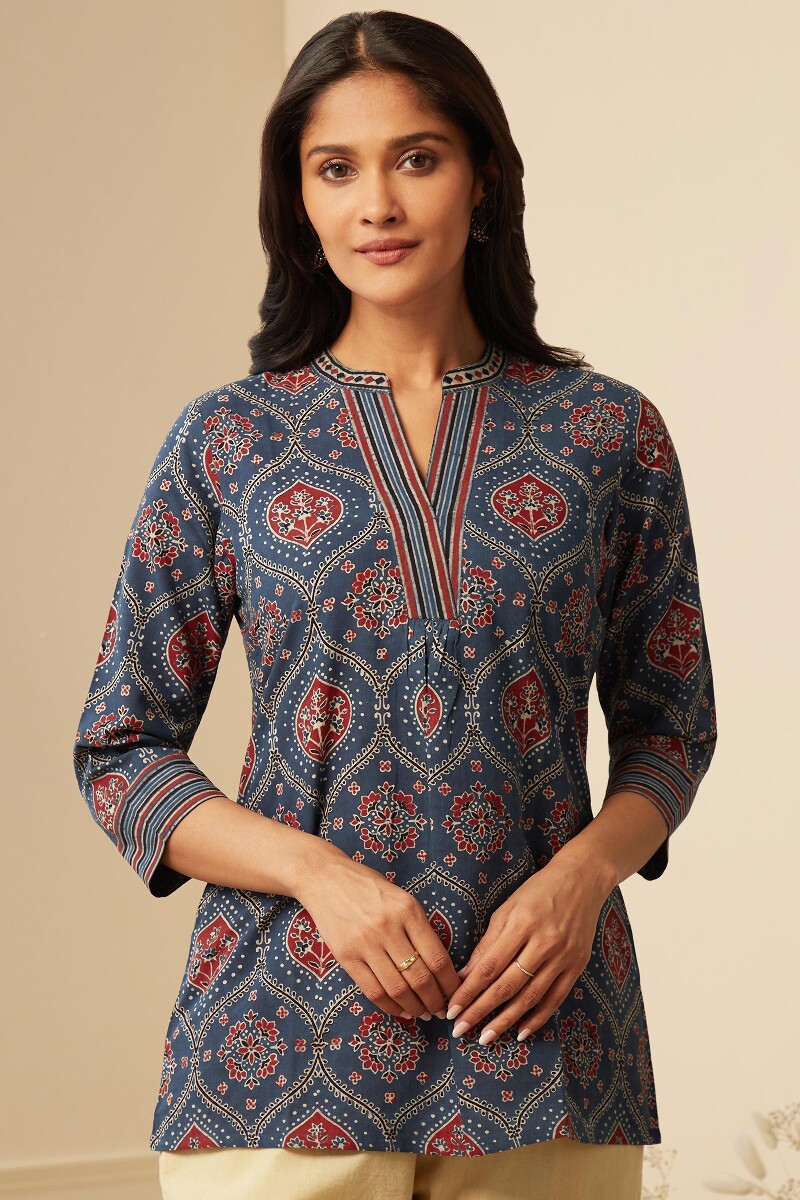 Ajrak Hand Block-Printed Cotton Top