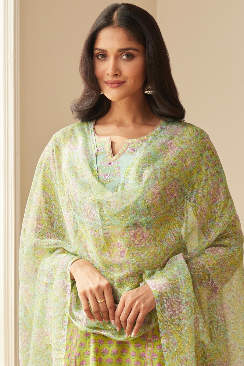Green Hand Block-Printed Kota Dupatta