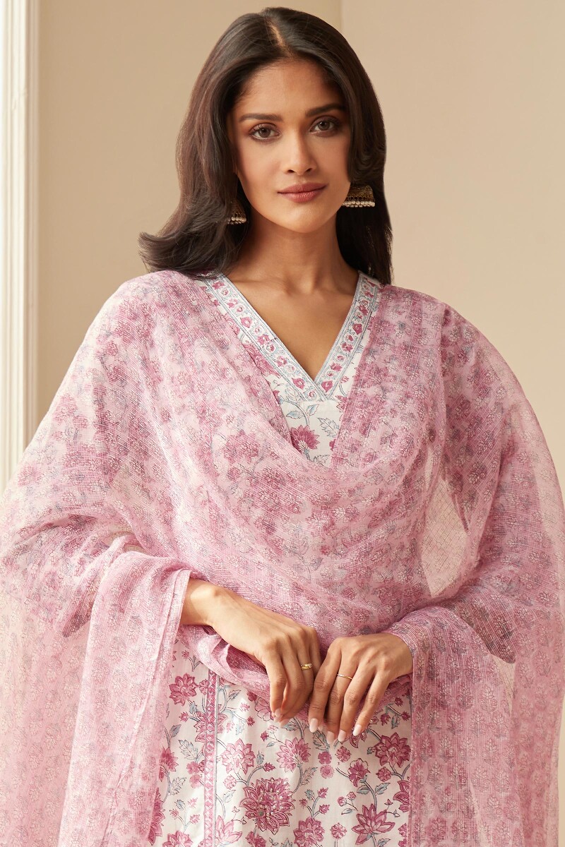Pink Hand Block-Printed Kota Dupatta