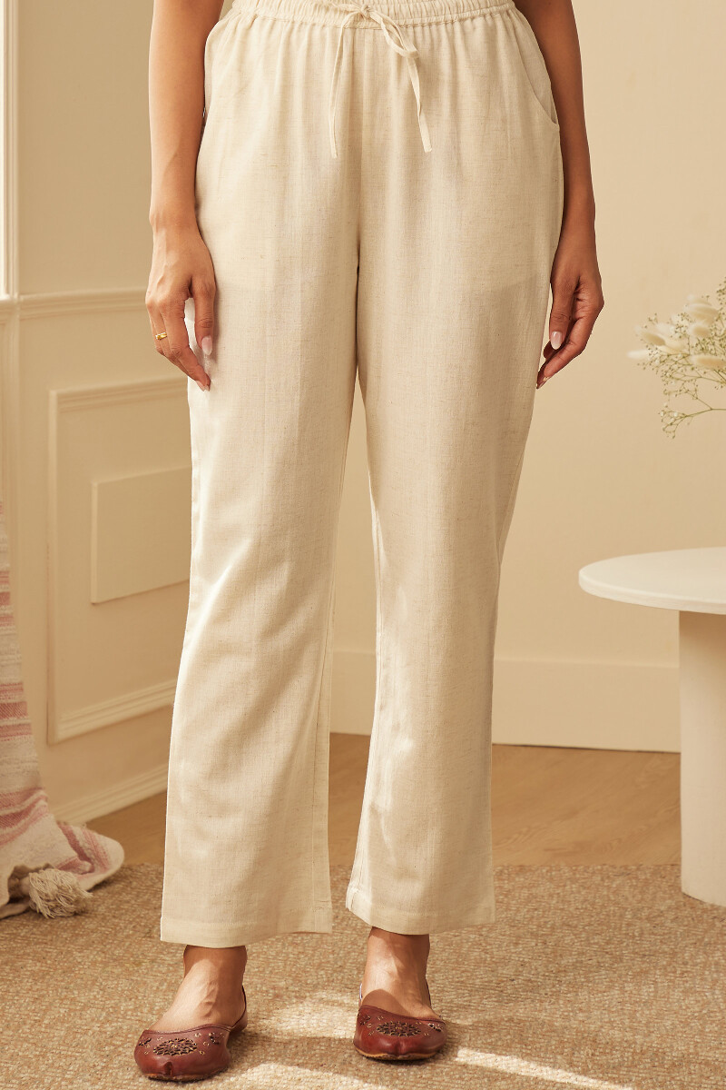 Buy Off White Handcrafted Cotton Linen Pants for Women FGPT24 18 Farida Gupta