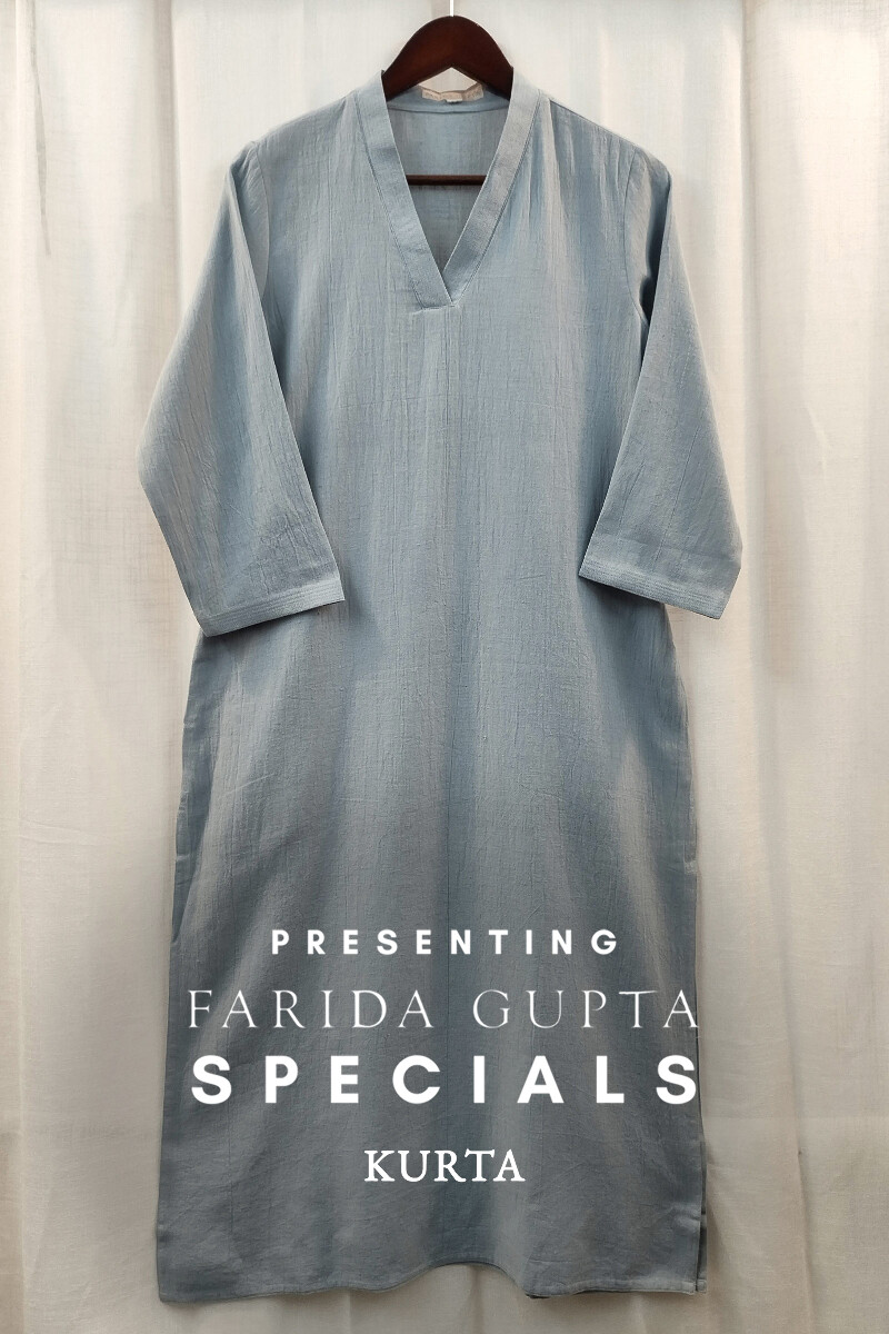 Light Teal Handcrafted Straight Handloom Cotton Kurta