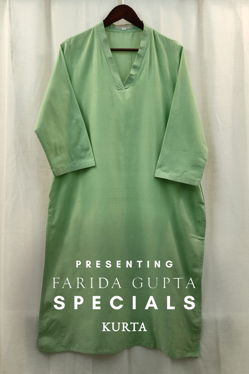 Light Green Handcrafted Straight Handloom Cotton Kurta
