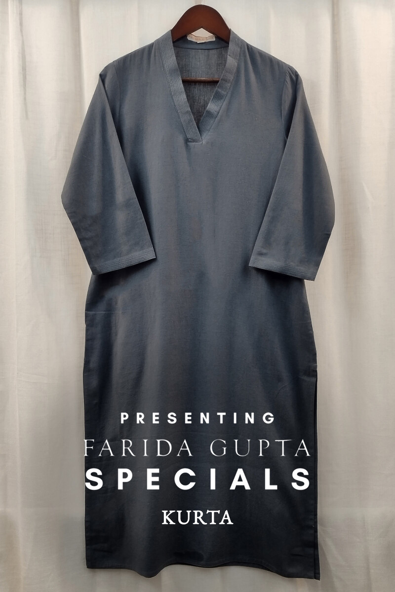 Dark Grey Handcrafted Straight Handloom Cotton Kurta