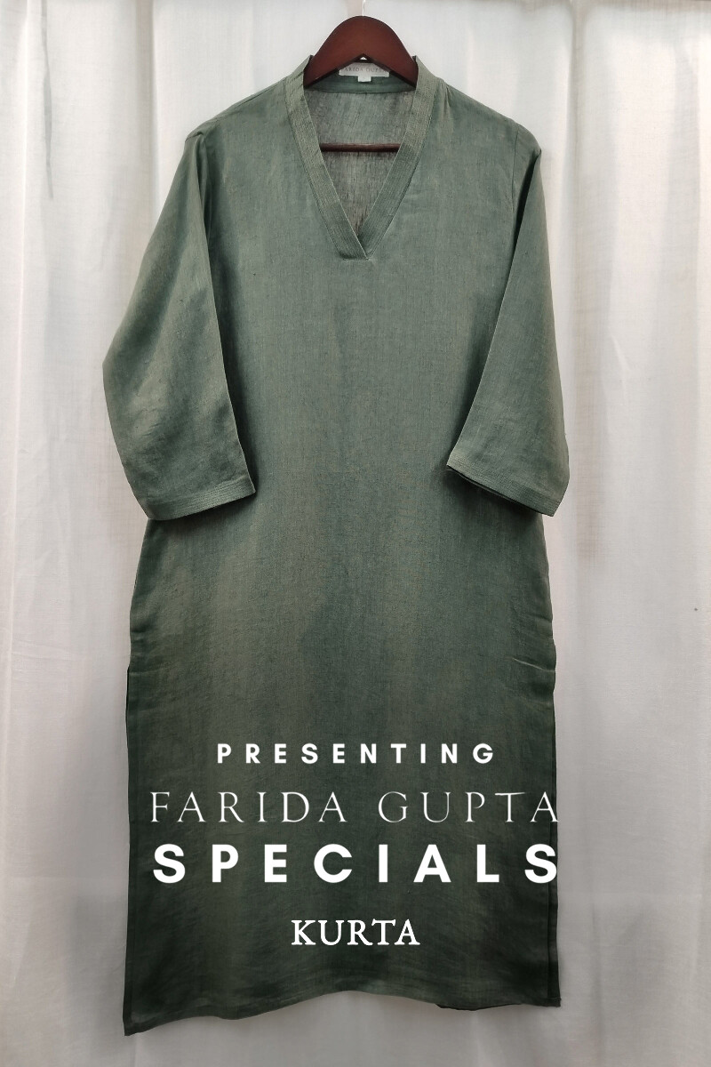 Dark Green Handcrafted Straight Handloom Cotton Kurta