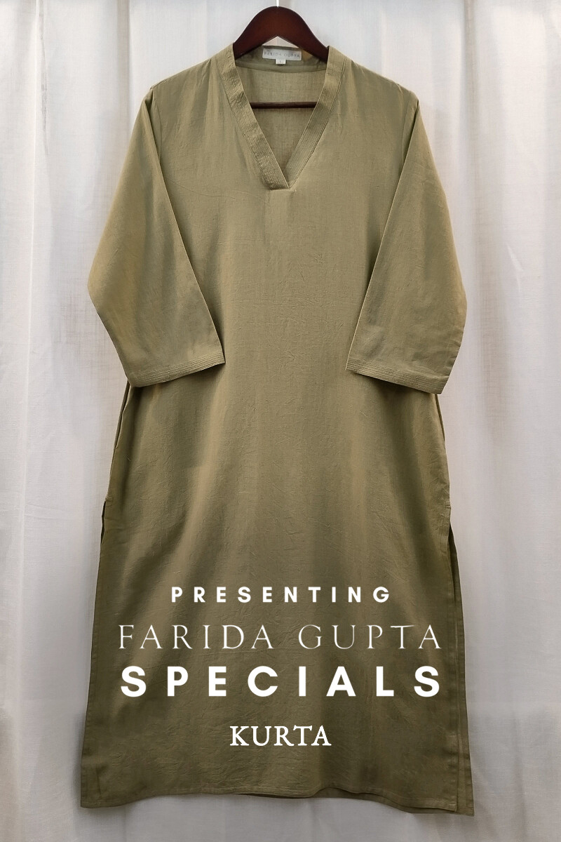 Khaki Handcrafted Straight Handloom Cotton Kurta