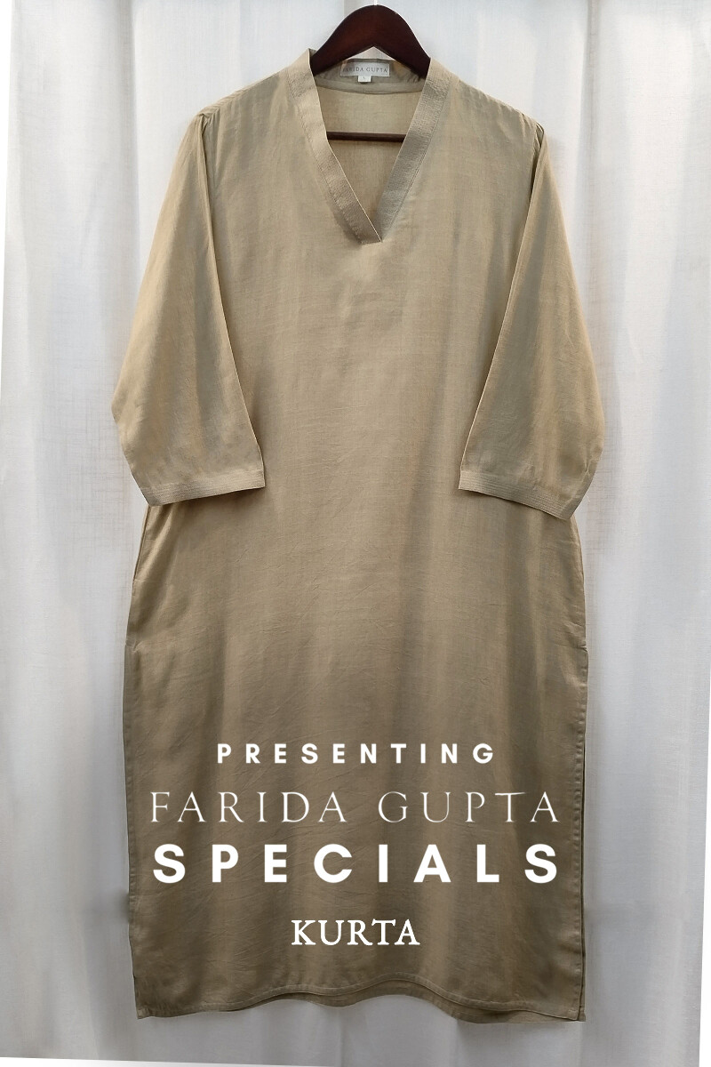 Light Khaki Handcrafted Straight Handloom Cotton Kurta