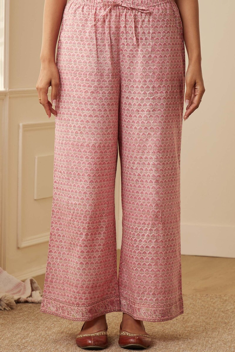 Pink Hand Block-Printed Cotton Slub Farsi