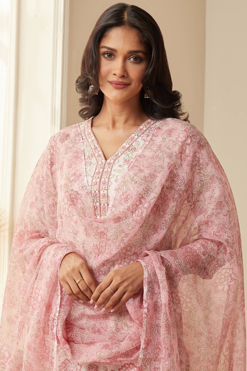 Pink Hand Block-Printed Kota Dupatta
