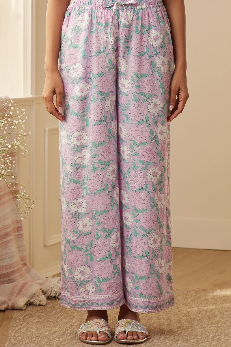 Purple Hand Block-Printed Viscose Farsi